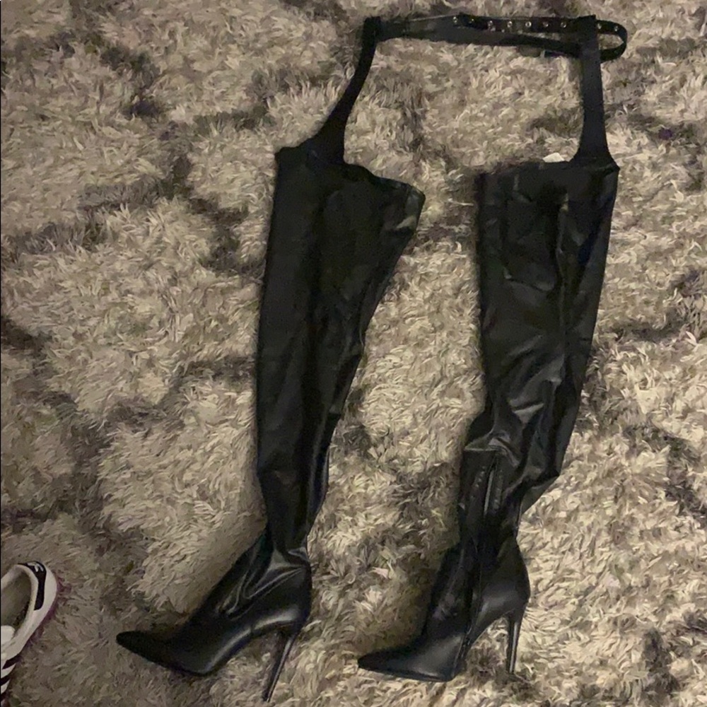 Thigh high boots with belt